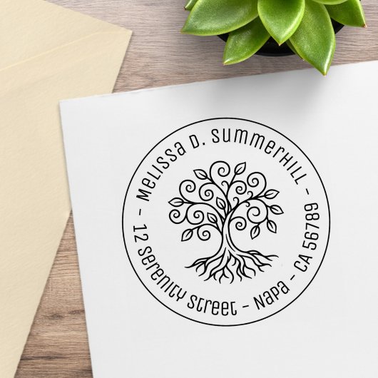Baum des Lebens runde Adresse Gummistempel