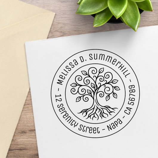 Baum des Lebens runde Adresse V2 Gummistempel