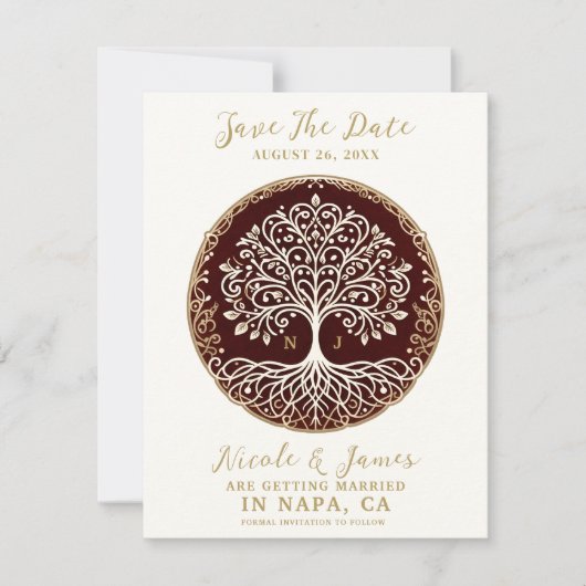 Baum des Lebens Rustikal dunkelrot keltisch Save t Einladung (Vorderseite)