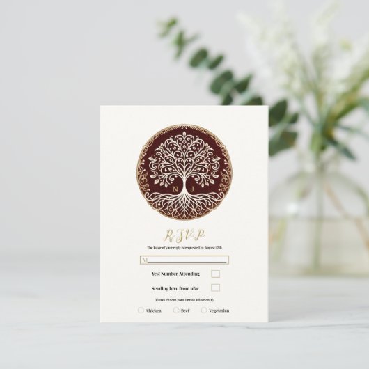 Baum des Lebens Rustikale dunkle rote keltische Ho Einladung (Stehend Vorderseite)