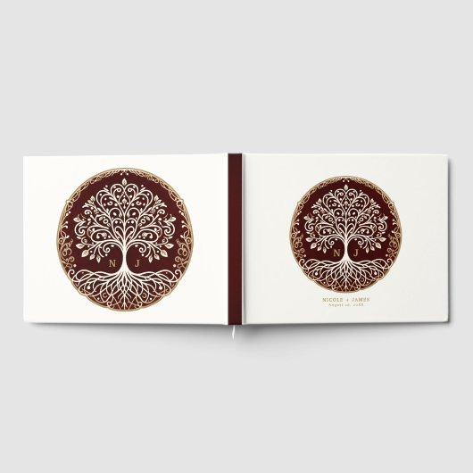 Baum des Lebens Rustikale dunkle rote keltische Ho Gästebuch (Voll)