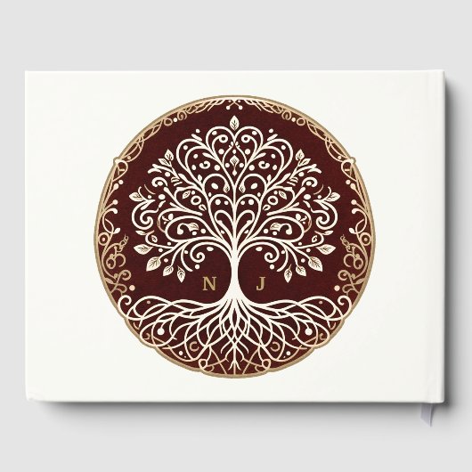 Baum des Lebens Rustikale dunkle rote keltische Ho Gästebuch (Rückseite)