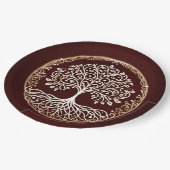 Baum des Lebens Rustikale dunkle rote keltische Ho Pappteller (Schrägansicht)