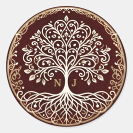 Baum des Lebens Rustikale dunkle rote keltische Ho Runder Aufkleber