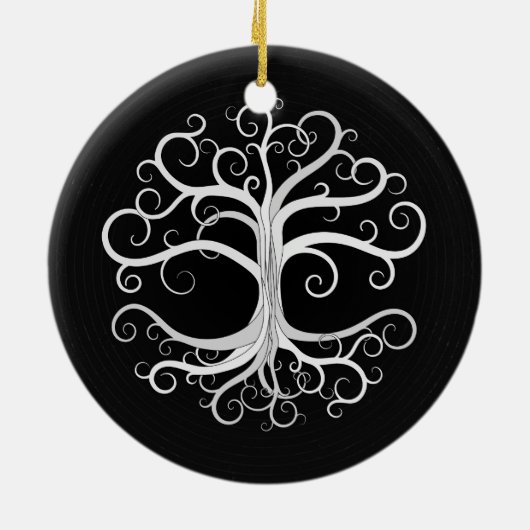 Baum des Lebens Schwarzweiss Keramik Ornament (Hinten)