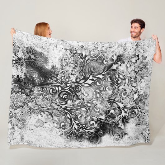 Baum des Lebens - Spiralen Blätter Grunge Stil 1 Fleecedecke (Beispiel)