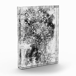 Baum des Lebens - Spiralen Blätter Grunge Stil 1 Fotoblock