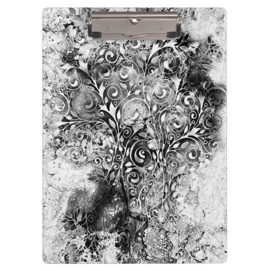 Baum des Lebens - Spiralen Blätter Grunge Stil 1 Klemmbrett (Vorderseite)
