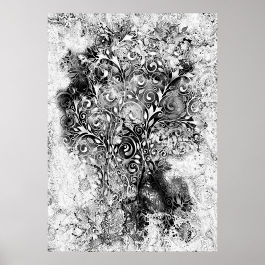 Baum des Lebens - Spiralen Blätter Grunge Stil 1 Poster (Vorne)
