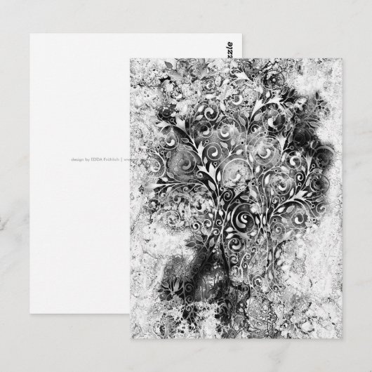 Baum des Lebens - Spiralen Blätter Grunge Stil 1 Postkarte (Vorne/Hinten)