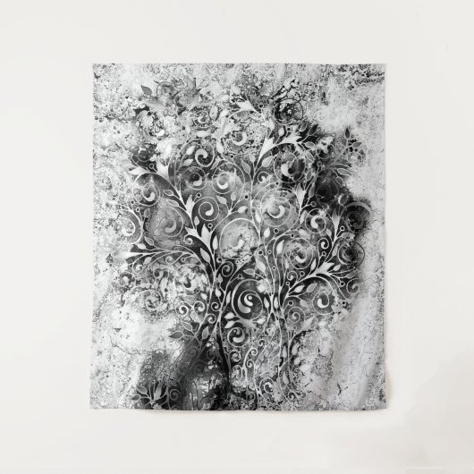 Baum des Lebens - Spiralen Blätter Grunge Stil 1 Wandteppich (Vorderseite)