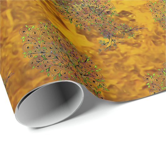 Baum des Lebens - Spiralen Blätter Obst 1 Geschenkpapier (Rolleneckpunkt)