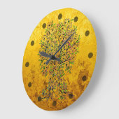 Baum des Lebens - Spiralen Blätter Obst 1 Große Wanduhr (Winkel)