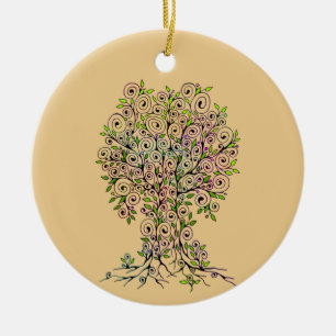 Baum des Lebens - Spiralen Blätter Obst 1 Keramik Ornament