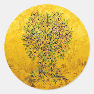Baum des Lebens - Spiralen Blätter Obst 1 Runder Aufkleber