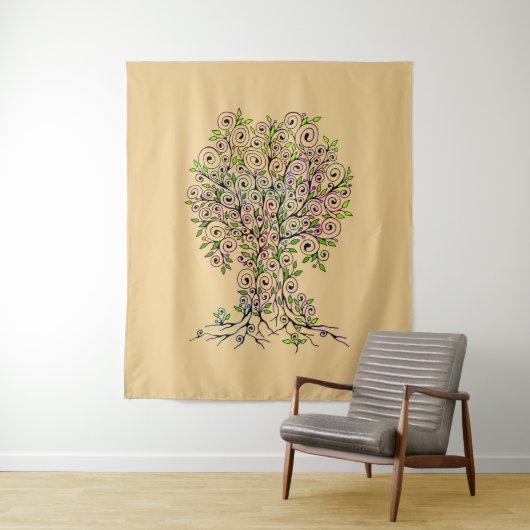 Baum des Lebens - Spiralen Blätter Obst 1 Wandteppich (Beispiel)