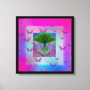 Baum des Lebens und der Regenbogen-Engels-Flügel Leinwanddruck