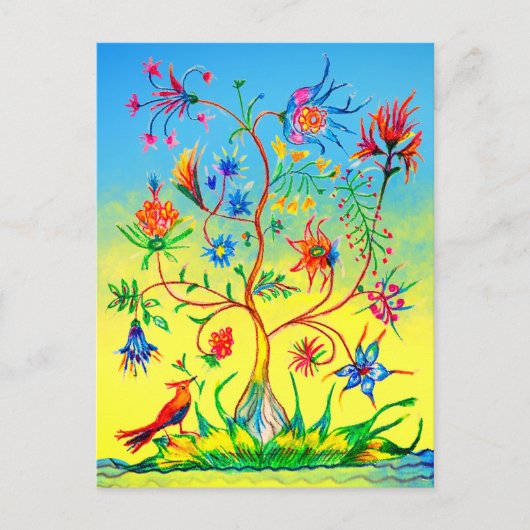 Baum des Lebens und ein Vogel Postkarte (Vorderseite)