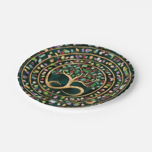 Baum des Lebens - Unendlichkeit Spirale - farbenfr Pappteller (Schrägansicht)