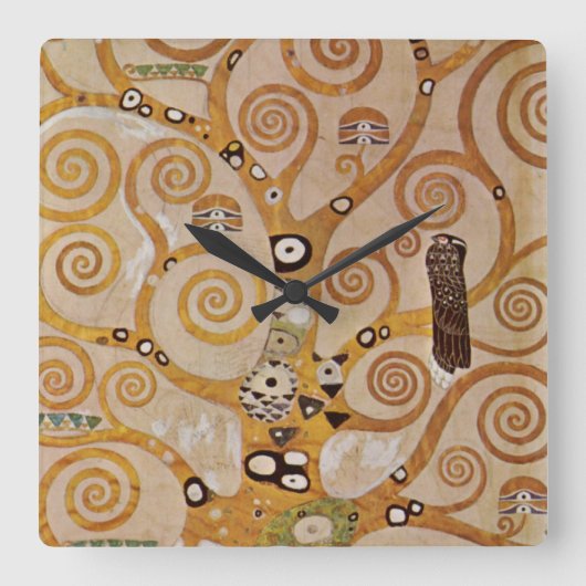 Baum des Lebens von Gustav Klimt, stilisiert Jugen Quadratische Wanduhr (Vorderseite)