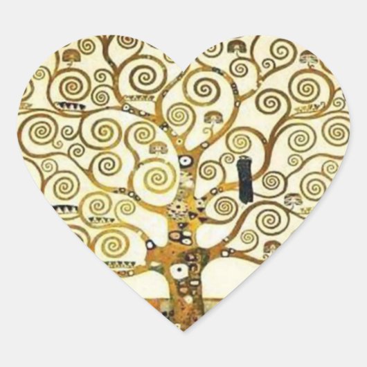 Baum des Lebens von Klimt Herzsticker, Art Nouveau Herz-Aufkleber (Vorderseite)