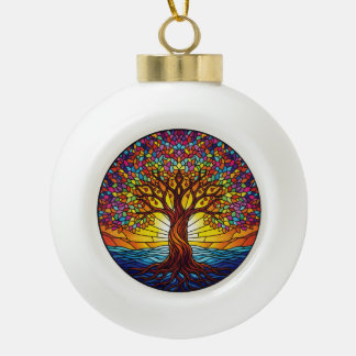 Baum des Lebens Weihnachtsschmuck 2025, Glasmalere Keramik Kugel-Ornament