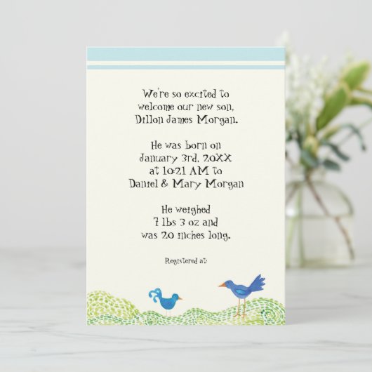 Baum des Lebens, Whimsical Junge Geburtserklärung Einladung (Stehend Vorderseite)