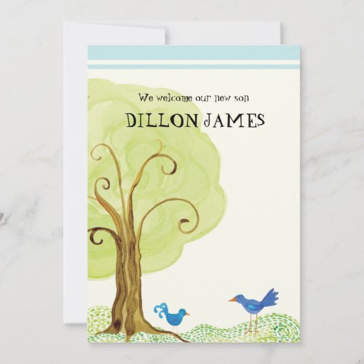 Baum des Lebens, Whimsical Junge Geburtserklärung Einladung (Rückseite)