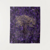 Baum des Lebens - Yggdrasil Amethyst und Gold Wandteppich (Vorderseite)