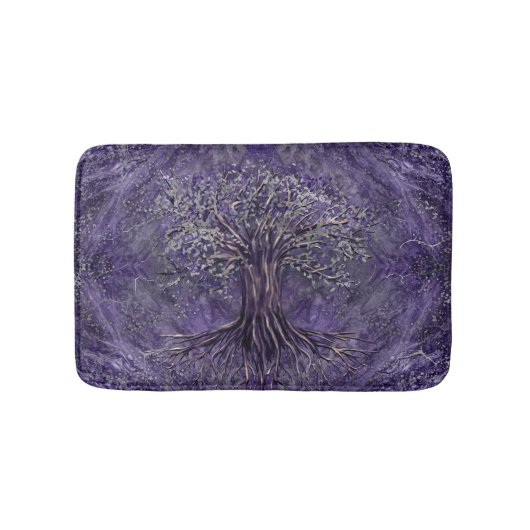 Baum des Lebens - Yggdrasil Amethyst und Silber Badematte (Vorderseite)