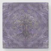Baum des Lebens - Yggdrasil Amethyst und Silber Steinuntersetzer (Vorderseite)