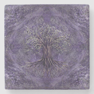 Baum des Lebens - Yggdrasil Amethyst und Silber Steinuntersetzer