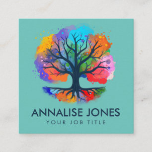 Baum des Lebens - Yggdrasil - Aquarellfarbe Quadratische Visitenkarte