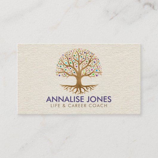 Baum des Lebens - Yggdrasil - farbenfrohe Blätter Visitenkarte (Vorderseite)