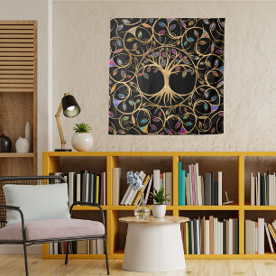 Baum des Lebens - Yggdrasil - farbenfrohe Blätter Wandteppich