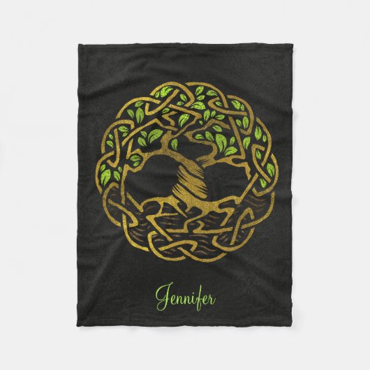 Baum des Lebens - Yggdrasil - Gold mit Fleecedecke (Vorderseite)