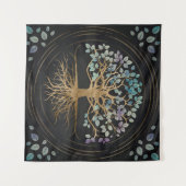 Baum des Lebens - Yggdrasil - Gold u. malte Wandteppich (Vorderseite (Horizontal))