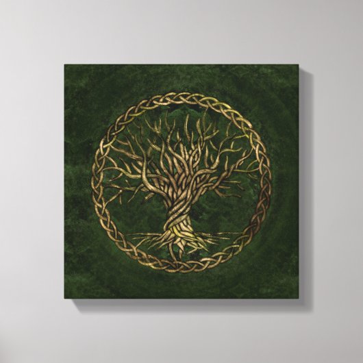 Baum des Lebens - Yggdrasil - grün und gold Leinwanddruck (Vorderseite)