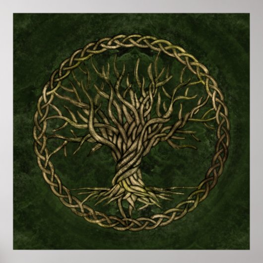 Baum des Lebens - Yggdrasil - grün und gold Poster (Vorne)