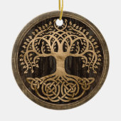 Baum des Lebens - Yggdrasil - Holzbarsch und Gold Keramik Ornament (Vorne)