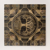 Baum des Lebens - Yggdrasil - Holzbarsche und Gold Puzzle (Horizontal)