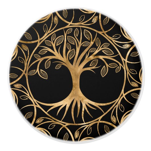 Baum des Lebens - Yggdrasil Mandala Keramikknauf (Vorderseite)