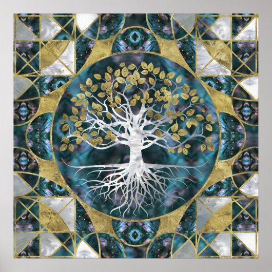 Baum des Lebens - Yggdrasil - Marmor und Gold Poster (Vorne)