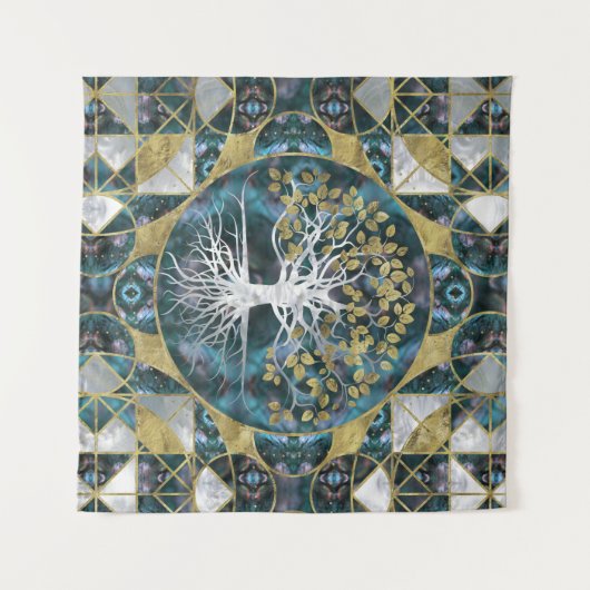 Baum des Lebens - Yggdrasil - Marmor und Gold Wandteppich (Vorderseite (Horizontal))