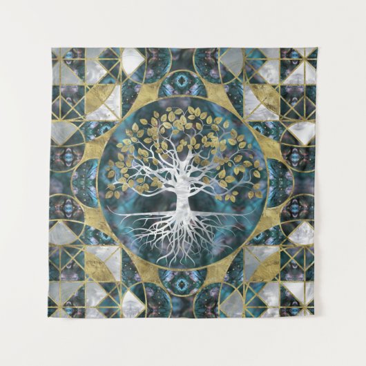 Baum des Lebens - Yggdrasil - Marmor und Gold Wandteppich (Vorderseite)