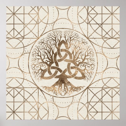 Baum des Lebens - Yggdrasil mit Gold von Triquetra Poster (Vorne)