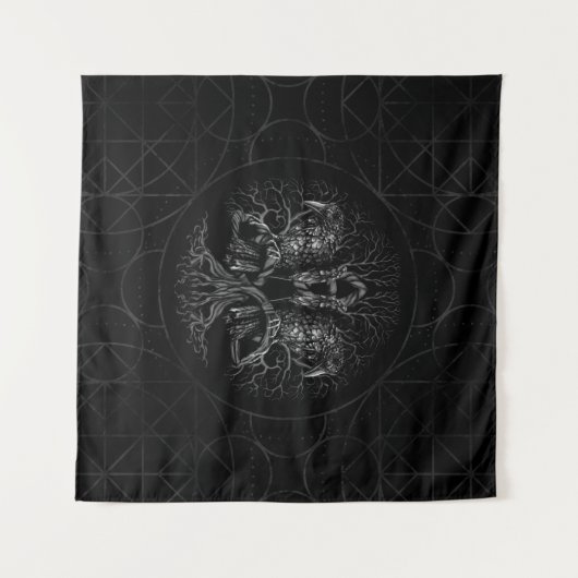 Baum des Lebens - Yggdrasil mit Raben Wandteppich (Vorderseite (Horizontal))