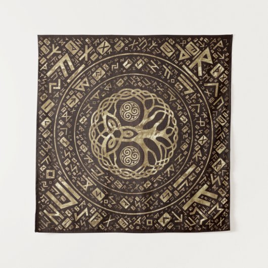 Baum des Lebens - Yggdrasil mit Trinity Knot Wandteppich (Vorderseite (Horizontal))