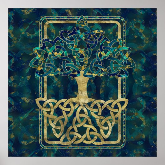 Baum des Lebens - Yggdrasil mit Triquetra-Symbolen Poster (Vorne)