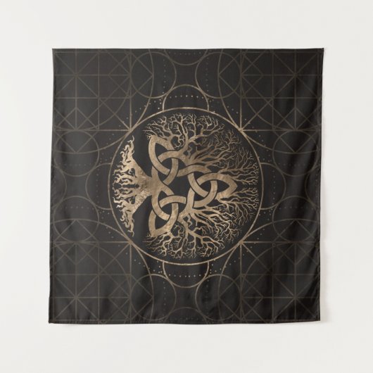 Baum des Lebens - Yggdrasil mit Triquetra Wandteppich (Vorderseite (Horizontal))